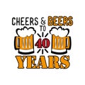 Cheers and Beers to 40 years- funny birthday text, with beer mug Royalty Free Stock Photo