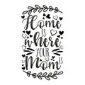 Home is where your Mom is- calligraphy text with hearts.