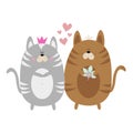 Cute loving cats with flowers and hearts.