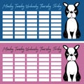 Timetable set for elementary school, with cute Boston Terrier.