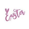 Happy Easter calligraphy with cute bunny ears.