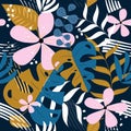 Summer exotic floral seamless pattren. Royalty Free Stock Photo