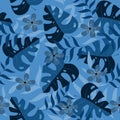 Summer exotic floral seamless pattren.Trendy blue color.