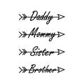 Family symbol set- Daddy, Mommy, Sister, Brother, with arrow.