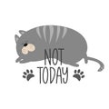 Not Today - text with cute sleeping  cat with paw print. Royalty Free Stock Photo