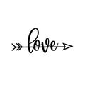 Love calligraphy text with arrow.