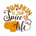 Pumpkin is the spice of life -funny autumnal saying with pumkins