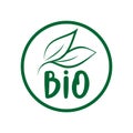 Bio logo green leaf label  for food package design. Royalty Free Stock Photo