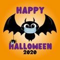 Happy Halloween 2020- cute bat and spider in facemask.