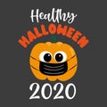 Healthy Halloween 2020- cute pumpkin in facemask.