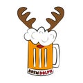 Brew -Dolph - funny beer mug with reindeer antler, for Christmas season. Royalty Free Stock Photo