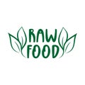 Raw Food - logo green leaf label for premium quality, locally grown, healthy food natural products, farm fresh sticker. Royalty Free Stock Photo