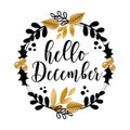 Hello December - wreath with black and gold leaves and mistletoe.