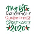 My First Pandemic, Quarantine, Christmas 2020 - Funny greeting for Christmas in covid-19 pandemic self isolated period. Royalty Free Stock Photo