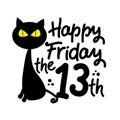 Happy Friday the 13th - black cat cartoon vector illustration. Royalty Free Stock Photo