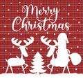 Merry Christmas greeting with reindeer and Santa Claus silhouette. Royalty Free Stock Photo