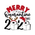 Merry Quarantine Christmas 2020 - funny greeting with toilet paper,  antler and Santa`s hat, for Christmas and New Year Royalty Free Stock Photo