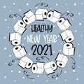 Healthy New Year 2021 - Toilet paper wreath and snowy background. Royalty Free Stock Photo