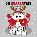 Oh Qarantree 2020 - funny crab in antler and with toilet papers christmas tree. Royalty Free Stock Photo