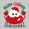 Merry Crabmas - funny greeting for Christmas with cute crab in Santa`s hat.