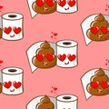 Happy Valentine's Day pattern with funny poop and toilet paper