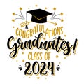 Congratulations Graduates Class of 2024 - badge design template in black and gold colors.