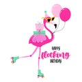 Happy flocking Birthday - funny hand drawn doodle, cartoon flamingo. Good for Poster or t-shirt textile graphic design.