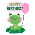Hoppy Birthday - funny hand drawn doodle, cartoon frog