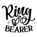 Ring Bearer - Black hand lettered quote with diamond ring for greeting card, gift tag, label, wedding sets.