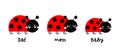 Cute cartoon ladybird family - red insect with dots. Royalty Free Stock Photo