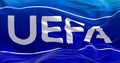 Close-up of UEFA flag waving in the wind
