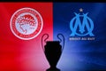 NYON, SWISS, NOVEMBER 2. 2020: Olympiacos Piraeus vs. Olympique Marseille. Football UEFA Champions League 2021 Group Stage match.