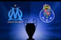 NYON, SWISS, NOVEMBER 2. 2020: Olympique Marseille vs. Porto FC. Football UEFA Champions League 2021 Group Stage match. UCL Trophy