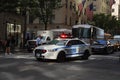 NYPD car providing security in Midtown Manhattan