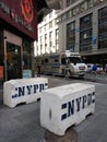 NYPD Concrete Safety Barriers, Times Square, NYC, USA Royalty Free Stock Photo