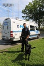 NYPD counter terrorism bureau K-9 police officer and K-9 dog providing security at National Tennis Center during US Open 2017 Royalty Free Stock Photo