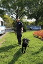 NYPD counter terrorism bureau K-9 police officer and K-9 dog providing security at National Tennis Center during US Open 2017 Royalty Free Stock Photo