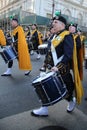 NYPD Emerald Society Band marching at the St. Patrick`s Day Parade in New York. Royalty Free Stock Photo