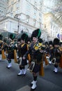 NYPD Emerald Society Band marching at the St. Patrick`s Day Parade in New York. Royalty Free Stock Photo