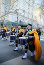 NYPD Emerald Society Band marching at the St. Patrick`s Day Parade in New York. Royalty Free Stock Photo