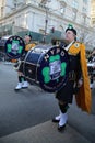 NYPD Emerald Society Band marching at the St. Patrick`s Day Parade in New York. Royalty Free Stock Photo