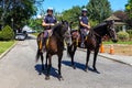 NYPD mounted unit police officers ready to protect public in Flushing Meadows Park in New York