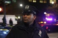 NYPD officer at the crime scene near a terror attack site in lower Manhattan in New York.