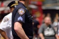 NYPD officers stands guard in Times Square, Manhattan, New York, USA Royalty Free Stock Photo