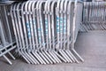 NYPD police metal blocking gates in a line ready to be assembled