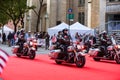 NYPD Police on Motorbike. Veterans Day Parade in NYC. Police on red carpet Royalty Free Stock Photo