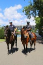 NYPD police officers on horseback ready to protect public at Billie Jean King National Tennis Center during US Open 2014