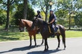 NYPD police officers on horseback ready to protect public at Billie Jean King National Tennis Center during US Open 2014
