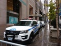 NYPD Police Vehicles Blocking Trump Tower and Tiffany & Co., NYC, USA Royalty Free Stock Photo