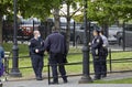 NYPD school safety officers outdoors weaing maks at Bronx NY park